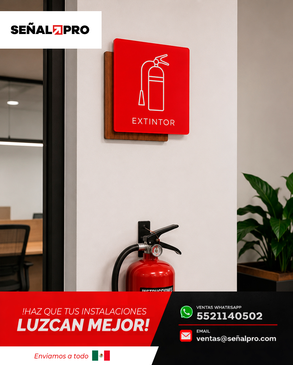 Modelo NATURA de SeñalPro: MDF + chapa de madera + acrílico